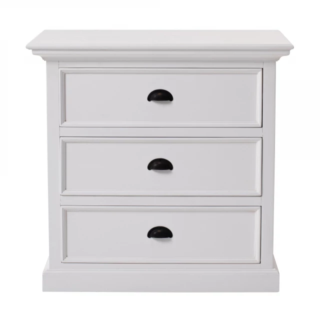classic white large drawer nightstand with electric blue patterned home accessories