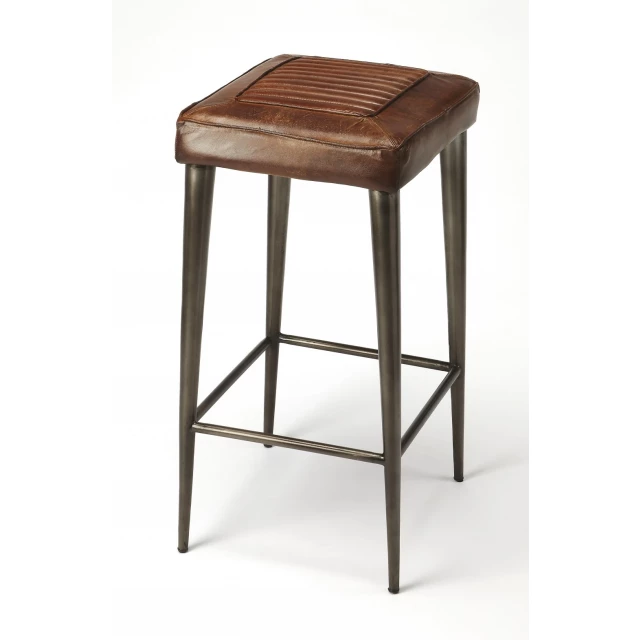 Iron backless counter height bar chair with wood metal design and natural materials