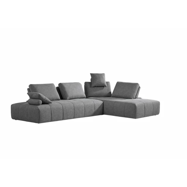 Modular L-shaped sofa chaise sectional with comfortable cushions and wooden accents