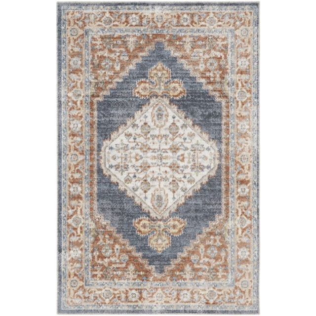 power loom distressed washable area rug in brown and beige rectangle design