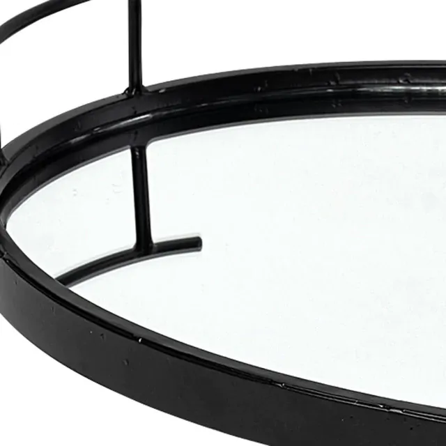 Matte Black Metal With Two Handle Both Sides And Mirrored Glass Bottom Tray Matte Black Metal With Two Handle Both Sides And Mirrored Glass Bottom Tray