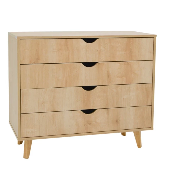 Natural solid wood dresser with four drawers for bedroom storage