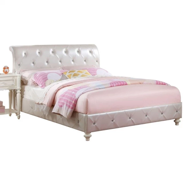 White PU Ivory Padded Full Bed in a clean and elegant design for bedroom furniture shopping online
