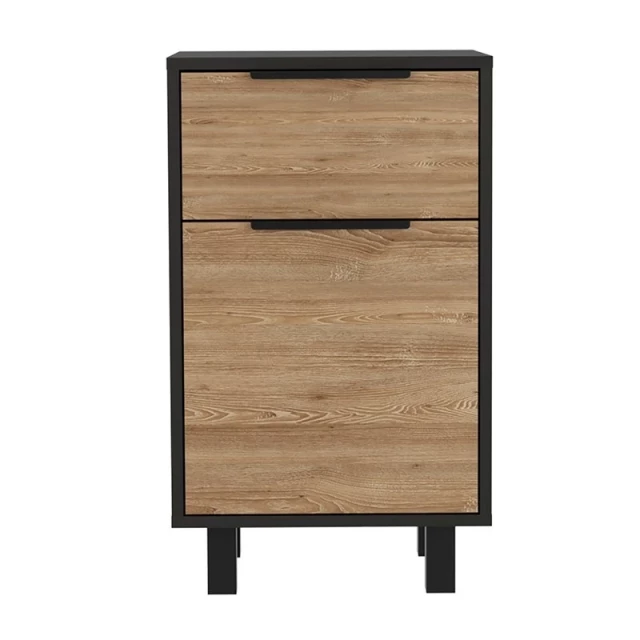 Stylish black wengue pine bedroom nightstand with hardwood finish and metal accents
