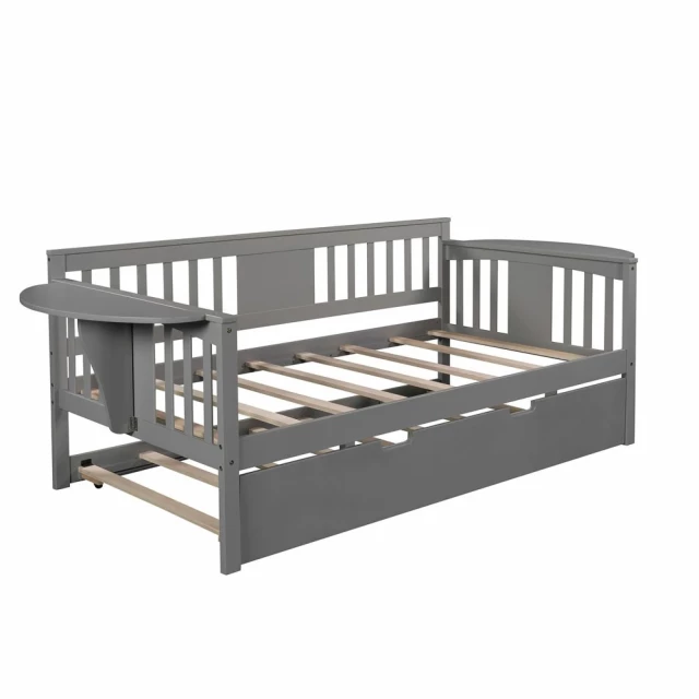 Gray twin bed with trundle for modern bedroom decor