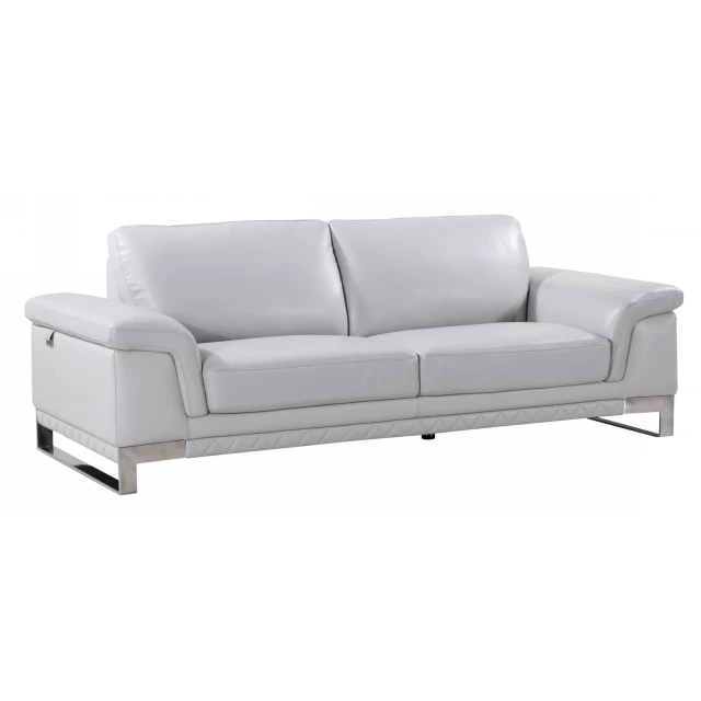 Gray silver Italian leather sofa with comfortable rectangle studio couch design
