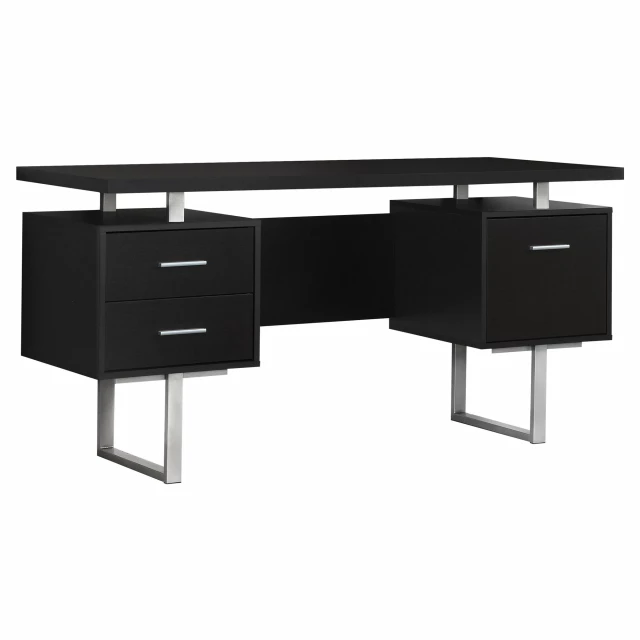 black silver computer desk drawers with wood and rectangle design