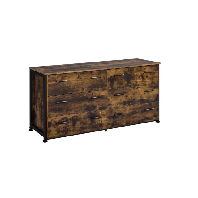 Brown black six drawer double dresser in modern style