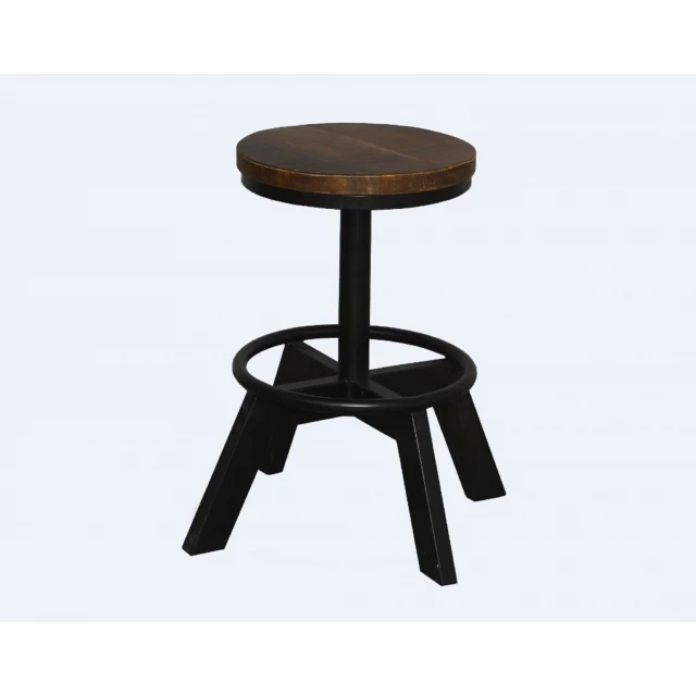 Brown black iron backless bar chair with wood and metal details