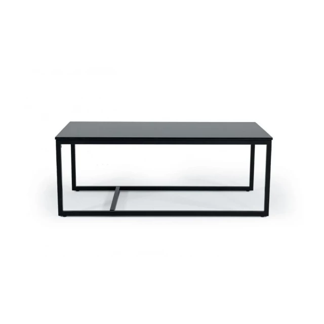 Black marble stone rectangular coffee table with drawers in outdoor setting