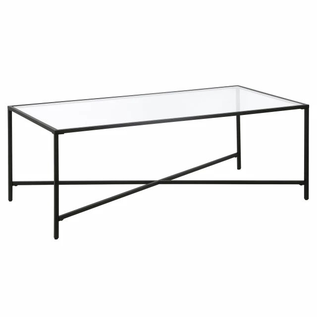 Black glass steel coffee table with a modern rectangular design and parallel lines