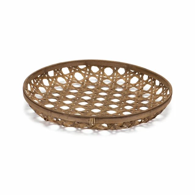 brown bamboo weave round wood tray natural material wood beige basket circle pattern