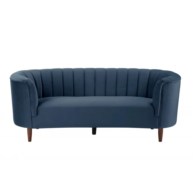 Blue velvet black sofa with comfortable armrests and rectangle studio couch design