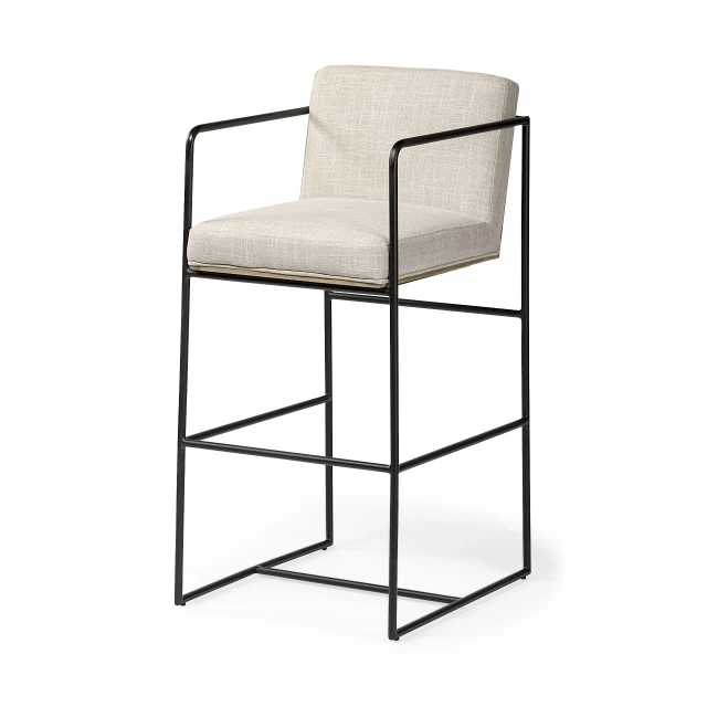 Beige iron bar chair with metal frame and rectangular backrest for modern furniture design