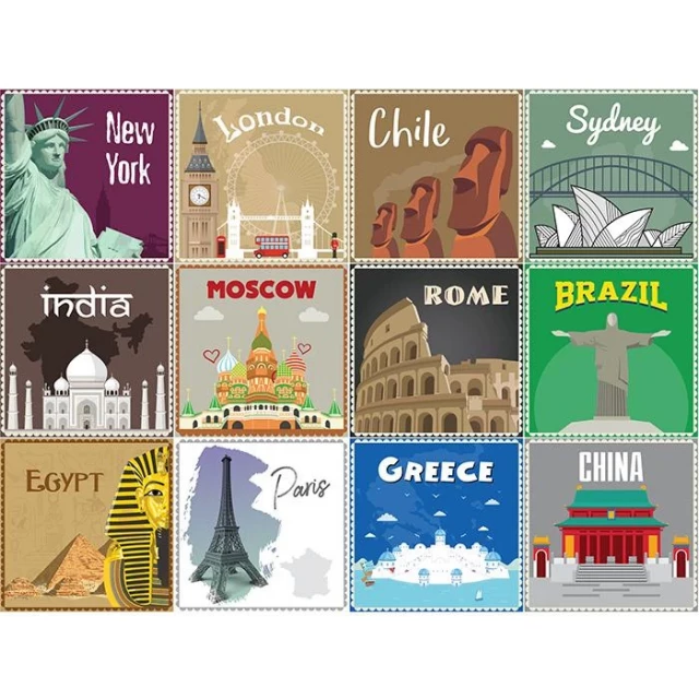 world traveler peel stick removable tiles with world map design and architectural elements