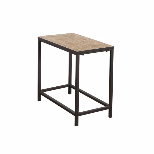 Brown tile end table with wood shelving for home furniture decor