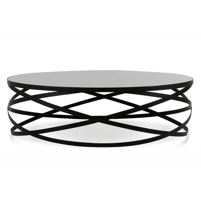 Black metal glass coffee table with natural material design