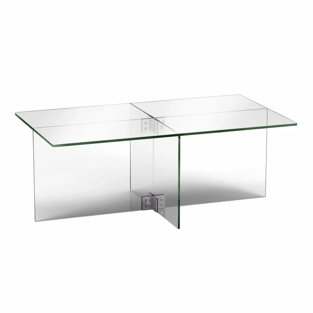 Clear glass and steel coffee table with rectangular shape for modern living room decor