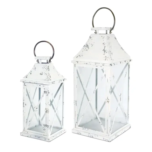 Set Of Three White Flameless Floor Lantern Candle Holder Set Of Three White Flameless Floor Lantern Candle Holder