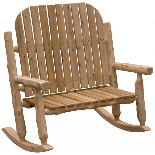 Natural cedar Adirondack rocking chair for outdoor relaxation
