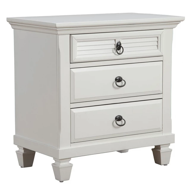 White plantation style nightstand with drawers for bedroom furniture