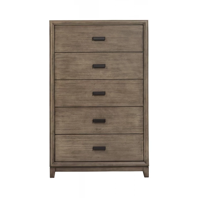 Gray solid wood five drawer chest for bedroom storage