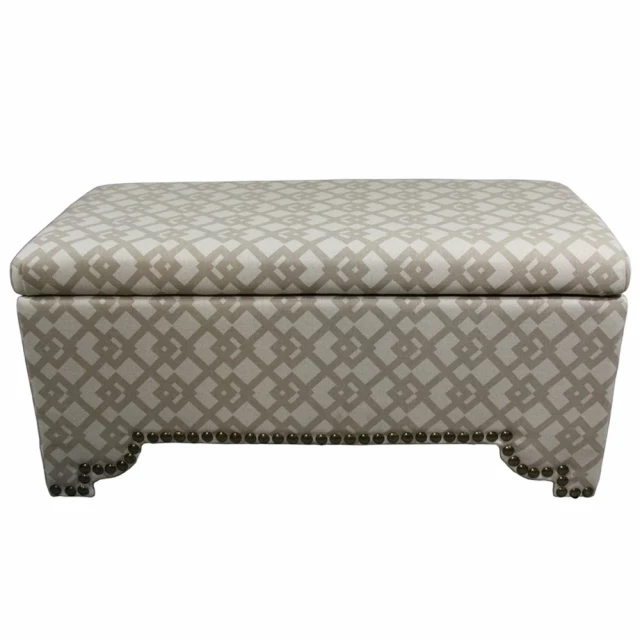Taupe geometric storage bench ottomans set of four with wood accents for modern home decor