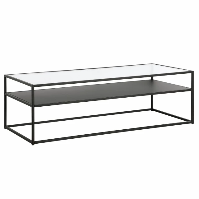 Black glass steel coffee table with shelf modern furniture design