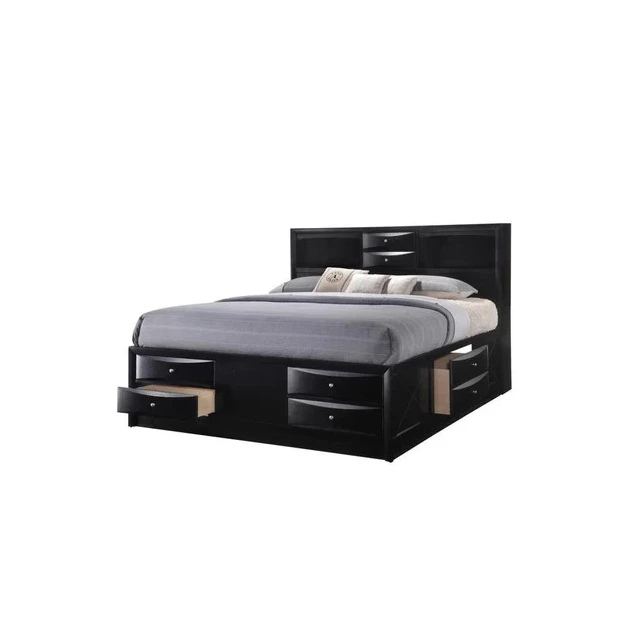 Wood King Black Eight Drawers Bed in bedroom setting