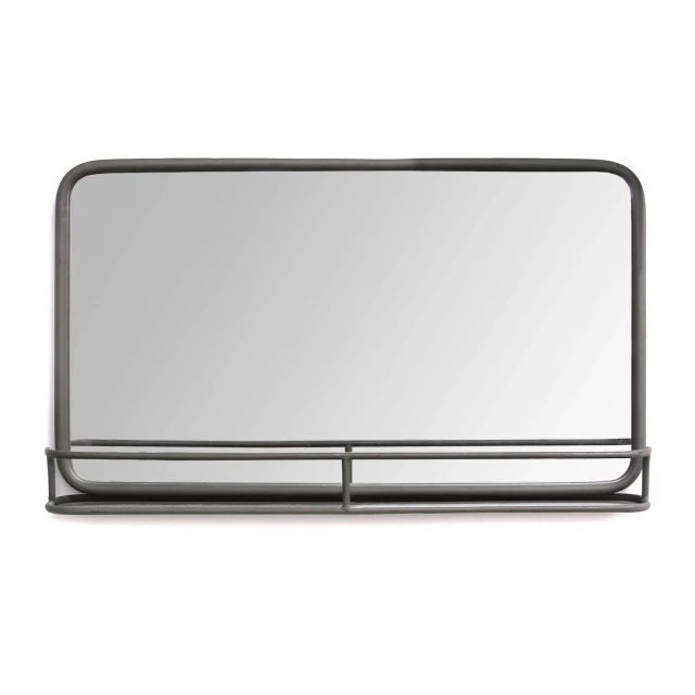 Chic rectangular gunmetal framed mirror shelf on table