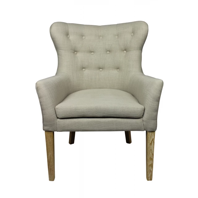 Taupe polyester natural tufted armchair with hardwood legs