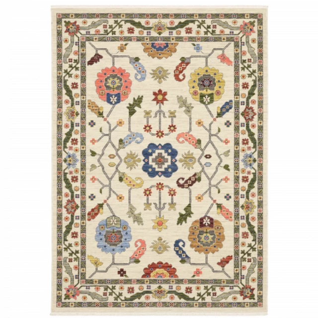 loom stain resistant area rug with fringe and floral pattern