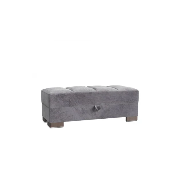 Gray microfiber brown tufted storage ottoman with a sleek design suitable for modern home decor