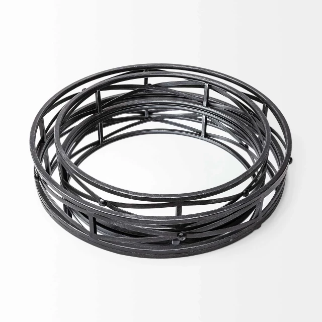 black metal mirrored glass bottom trays with networking cables and fashion accessory
