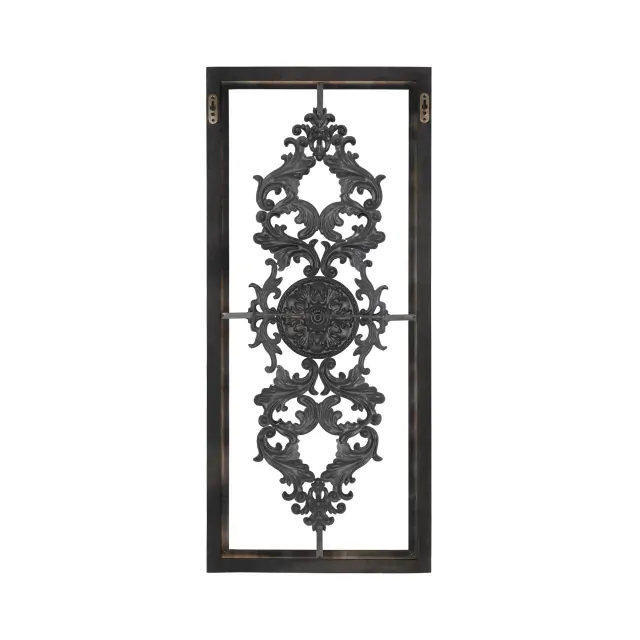 Distressed White And Turquoise Framed Scroll Metal Panel Distressed White And Turquoise Framed Scroll Metal Panel