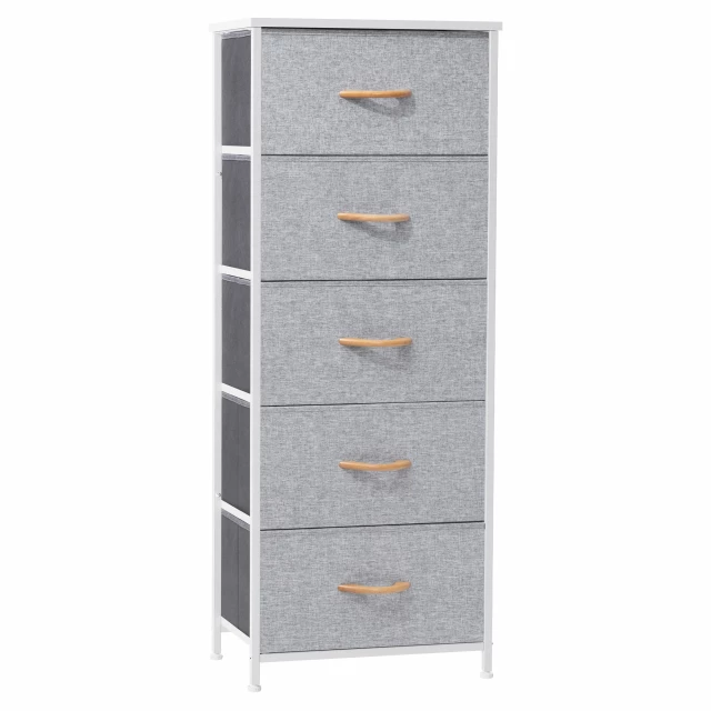White steel fabric five drawer chest for bedroom storage