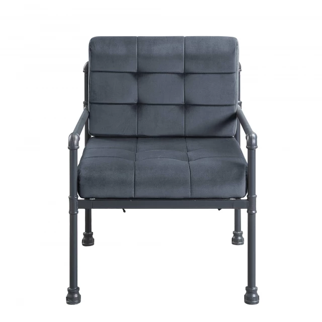 Gray velvet steel arm chair with wood armrests and comfortable rectangle seat for outdoor furniture