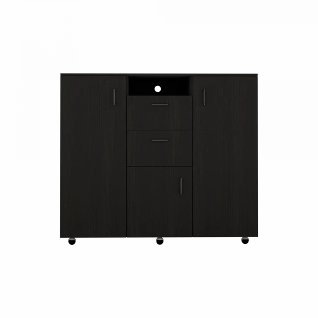 Black door closet with drawers for bedroom storage solutions