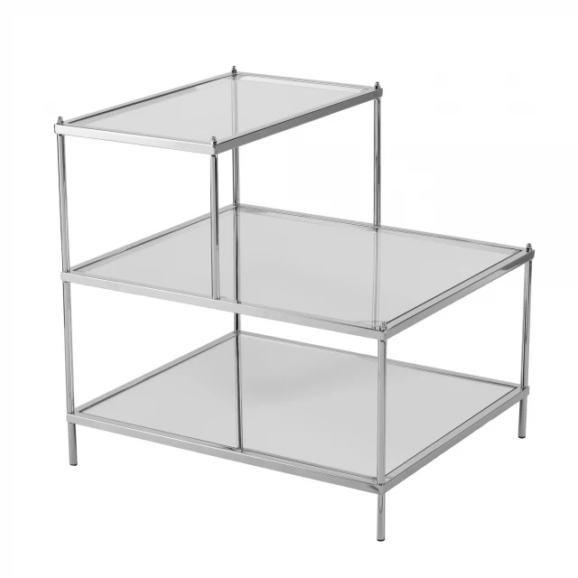 Clear glass tiered rectangular end table with shelving for modern furniture design
