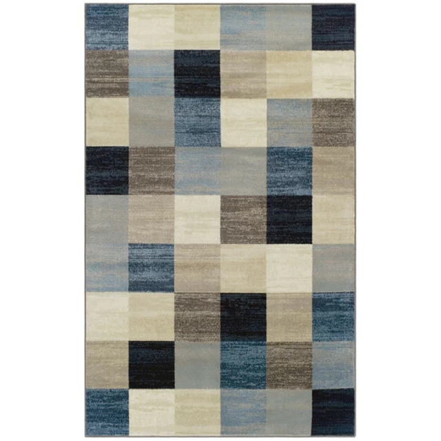 power loom stain resistant area rug in brown beige and grey with tartan plaid pattern