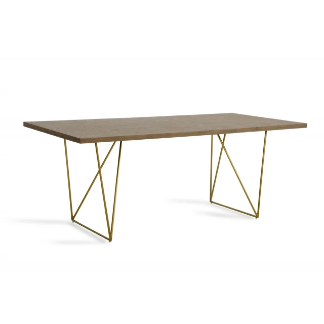 Veneer MDF antique brass dining table with rectangle wood top and outdoor furniture style
