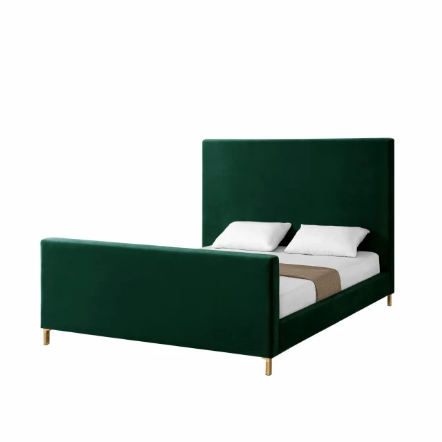 Solid wood king-size bed with velvet upholstery in an elegant bedroom setting