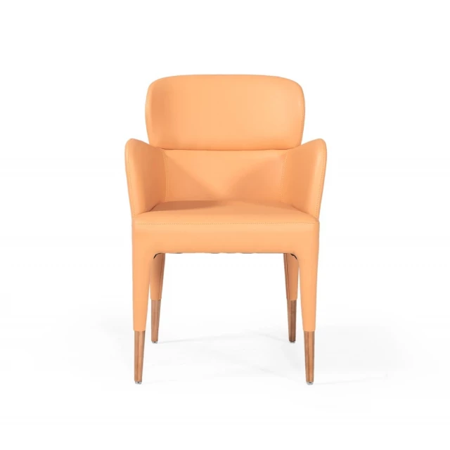 Peach rosegold dining chair with hardwood table and outdoor furniture setting