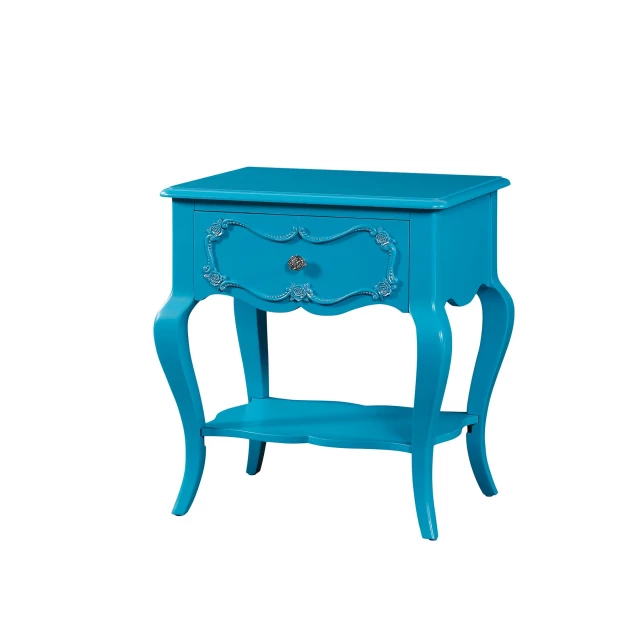 Turquoise pine wood nightstand in aqua with rectangle table design suitable for bedroom furniture
