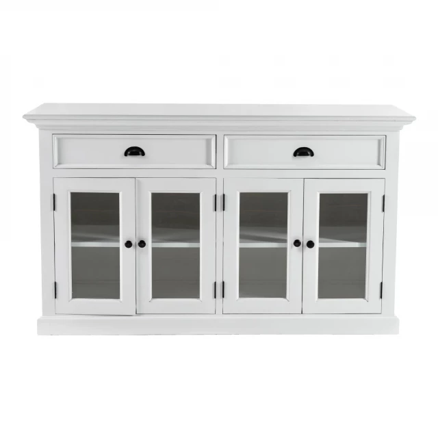 Classic white small buffet table in a room with furniture and window