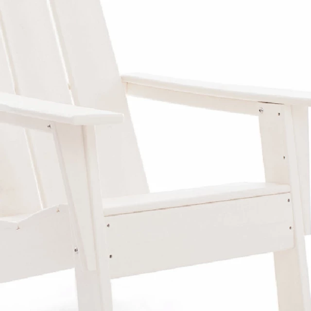 White heavy duty plastic Adirondack chair for outdoor patio seating