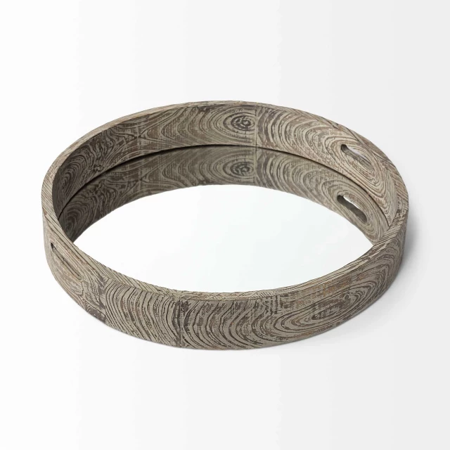 fir wood mirrored glass bottom tray natural material rectangle circle ring metal