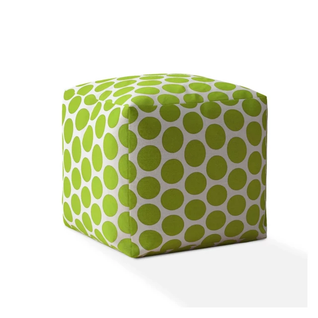 White cotton polka dots pouf cover with patterned design