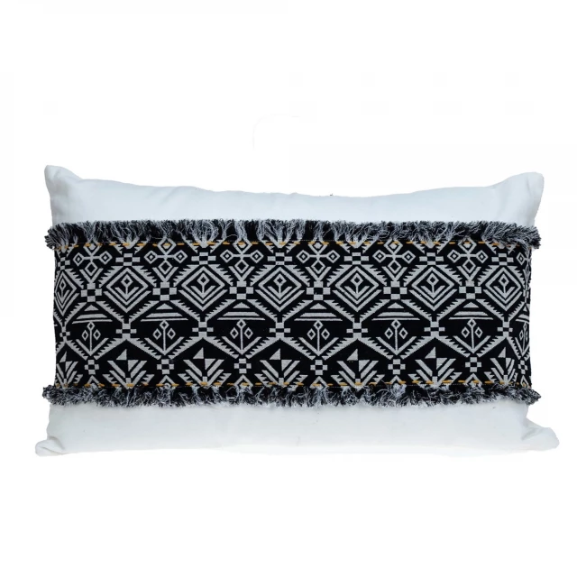 Black and white patched throw pillow with pattern design