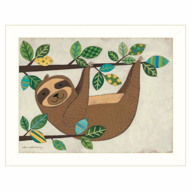 i white framed print wall art featuring bird and plant illustrations with tree elements